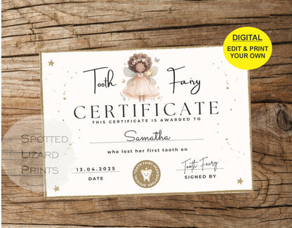 EDITABLE Tooth Fairy Certificate | First Tooth Lost | Kids Tooth Fairy | Lost Tooth Editable Template Printable Instant Download, Canva