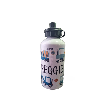 Personalised Water Bottle. Unique Hand printed Gift for Kids. Diggers