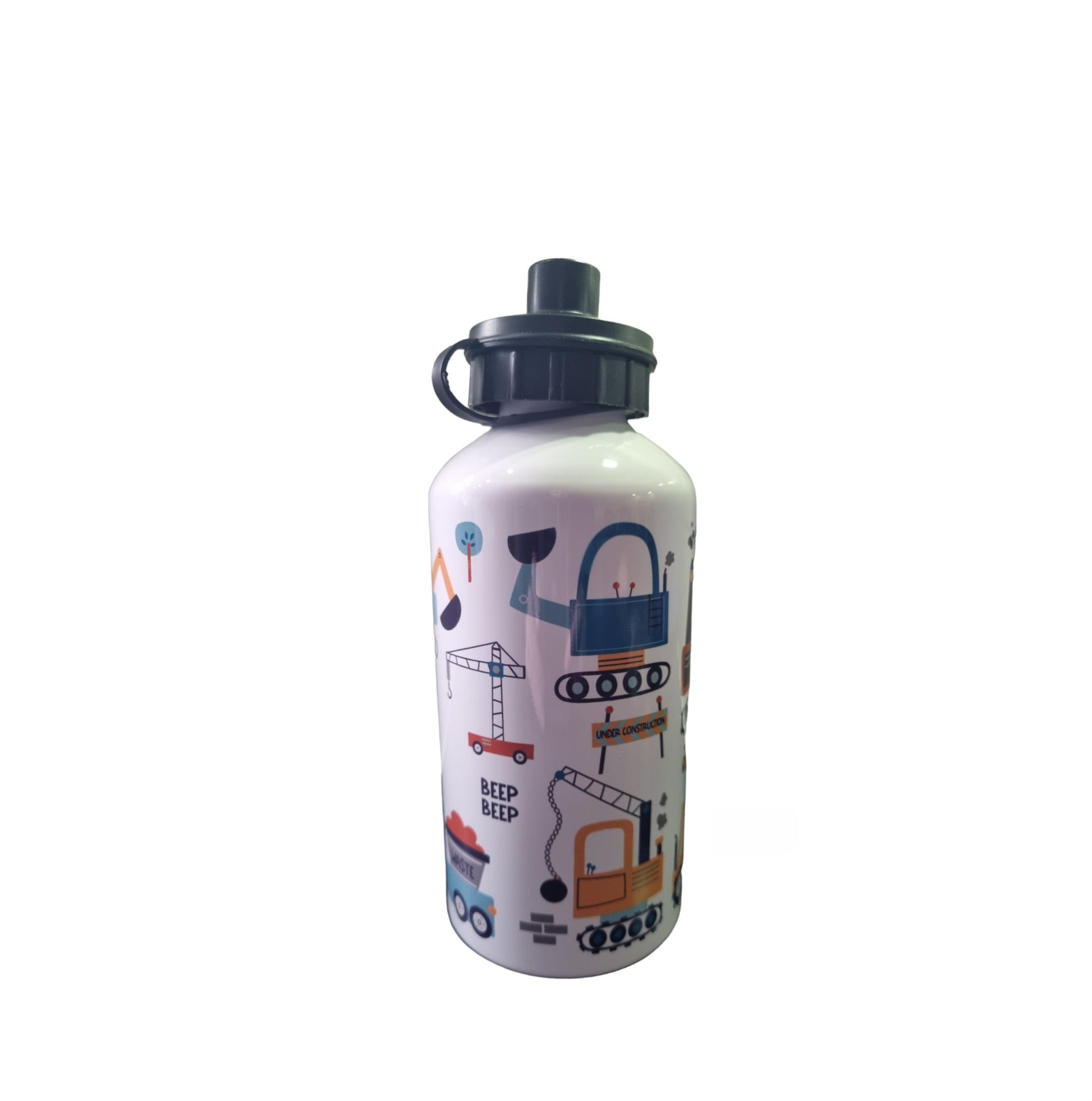 Personalised Water Bottle. Unique Hand printed Gift for Kids. Diggers