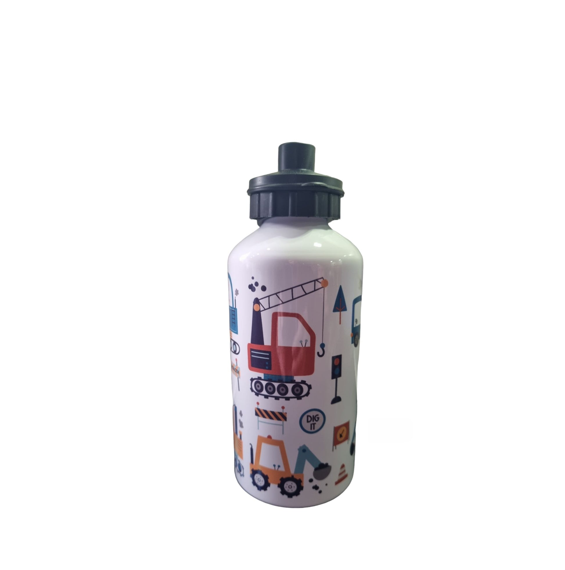 Personalised Water Bottle. Unique Hand printed Gift for Kids. Diggers