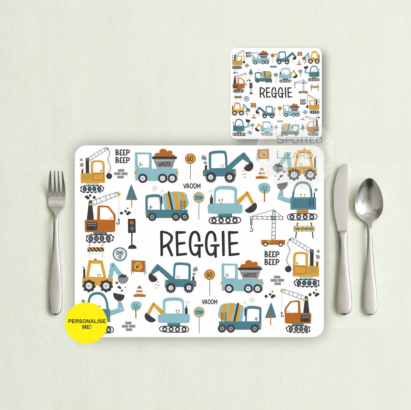 Gift for Kids - Personalised Placemat - Placemat and Coast set - Personalised Tableware - Personalised Coaster - 