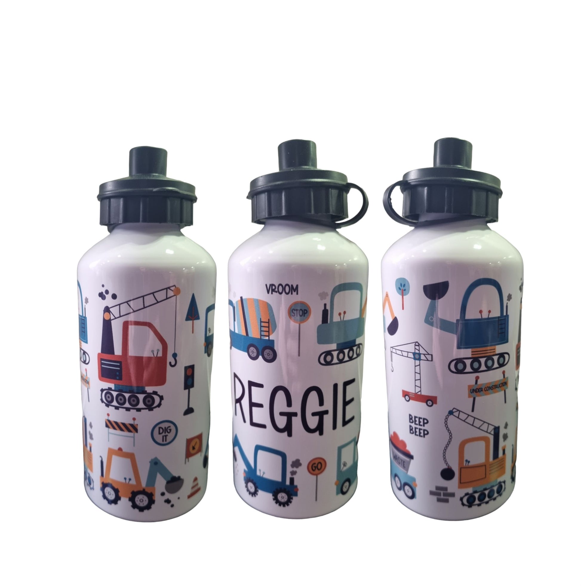 Personalised Water Bottle. Unique Hand printed Gift for Kids. Great for Digger enthusiasts. 