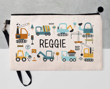 Personalised Pencil Case. Unique Hand printed Gift for Kids. Great for Digger enthusiasts. 