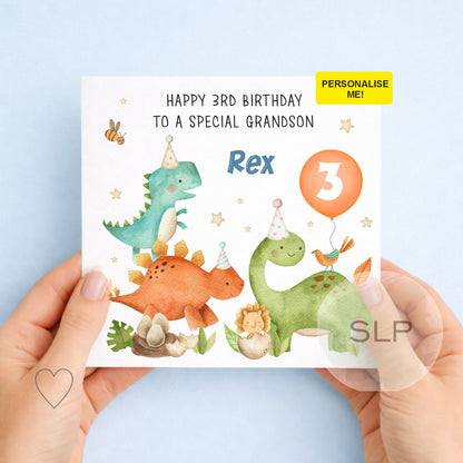 Personalised 1st, 2nd, 3rd, 4th, 5th Dinosaur Birthday Card for Son, Daughter, Grandson, Granddaughter, Nephew, Boys Dinosaur