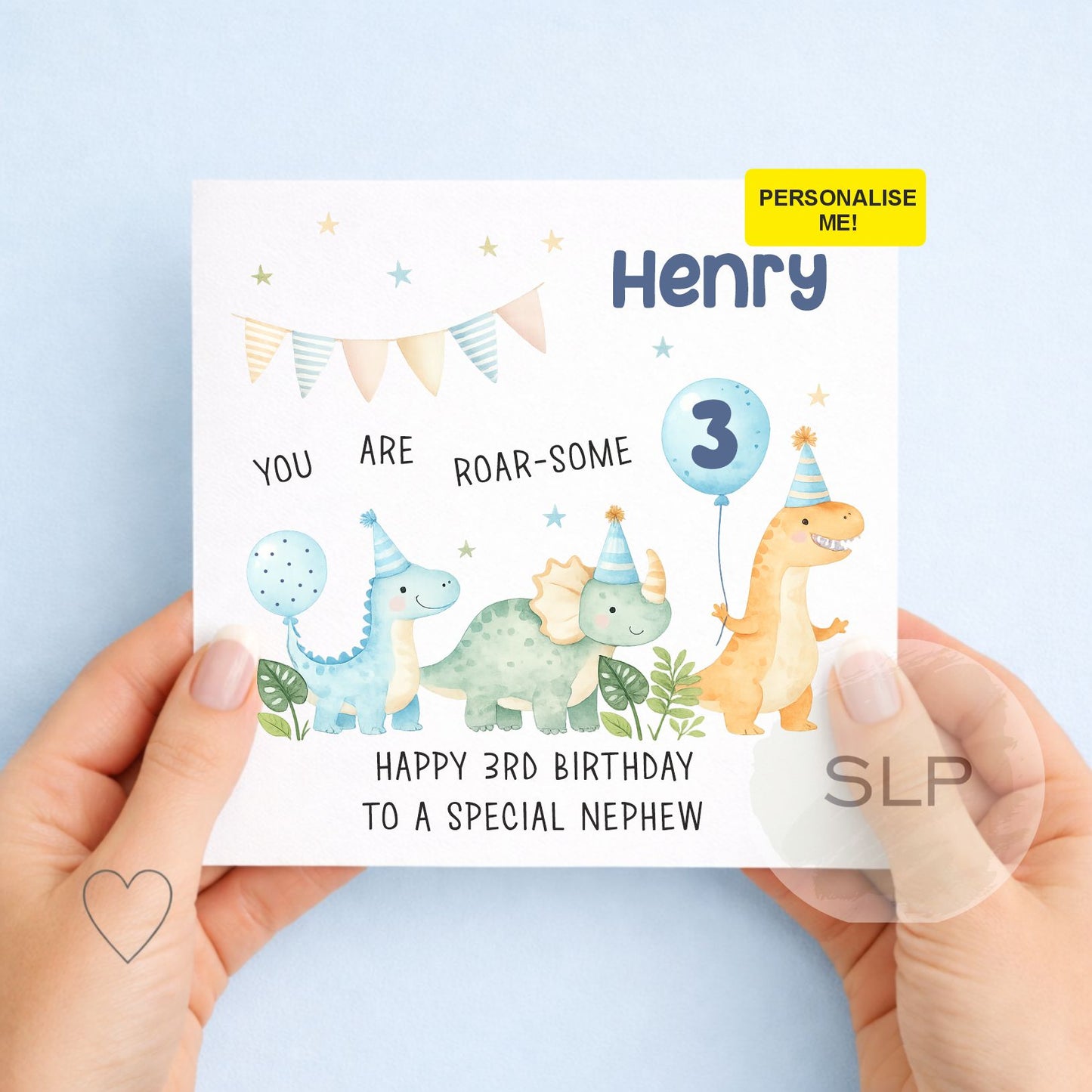 Personalised Dinosaur Birthday Card, Any Age kids – Cute Dinosaura Card – 1st 2nd 3rd Birthday – Custom Name – Grandson, Son, Great Grandson