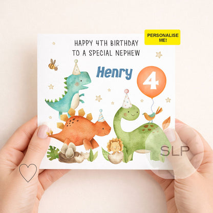 Personalised 1st, 2nd, 3rd, 4th, 5th Dinosaur Birthday Card for Son, Daughter, Grandson, Granddaughter, Nephew, Boys Dinosaur