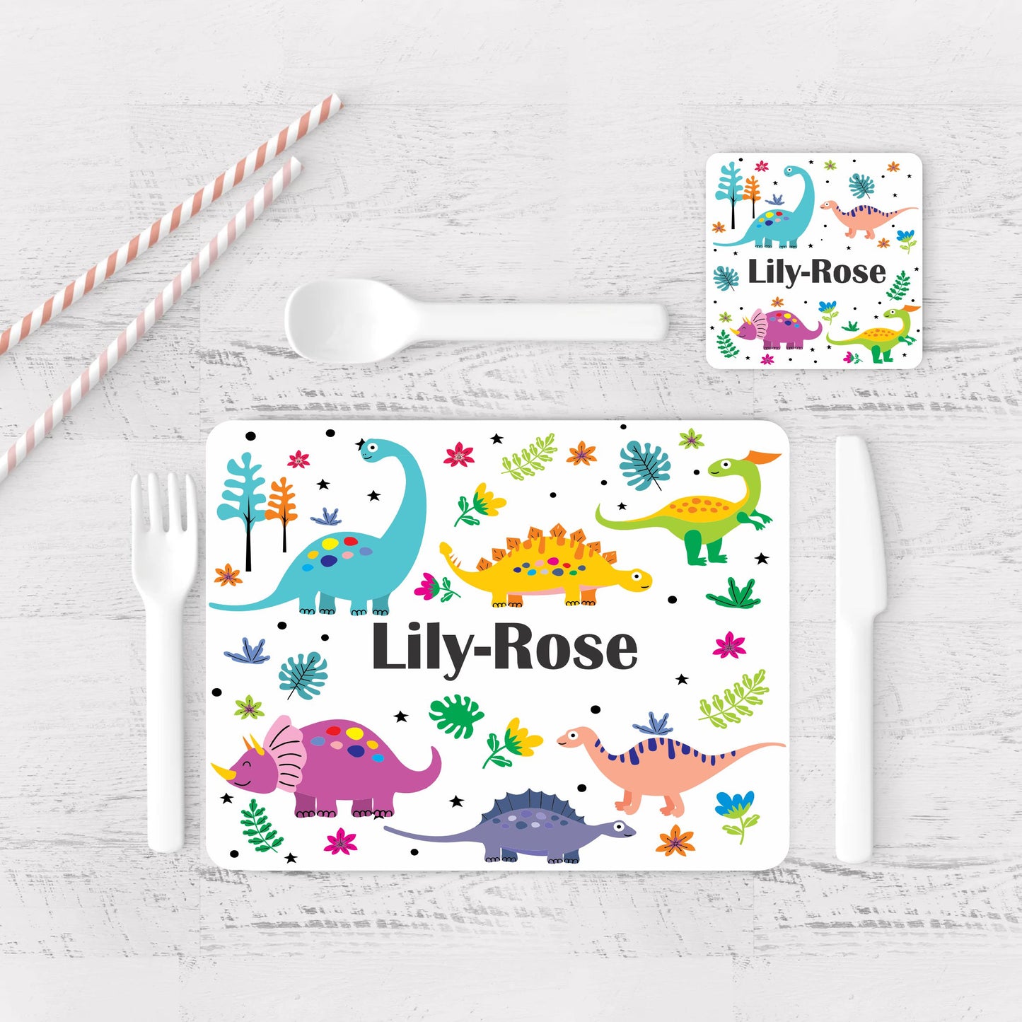 personalised dinosaur placemat dinner set