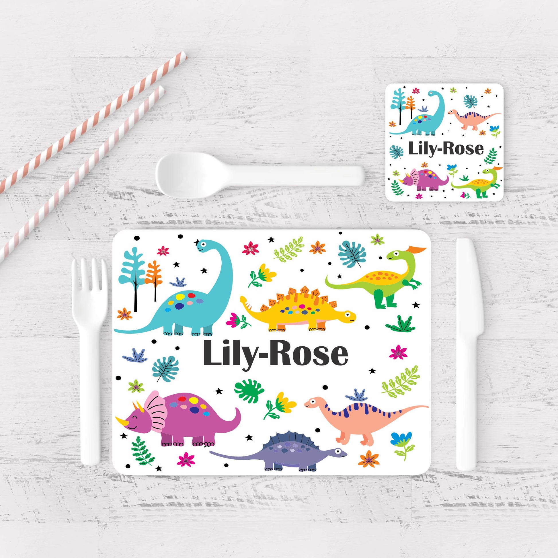 personalised dinosaur placemat dinner set