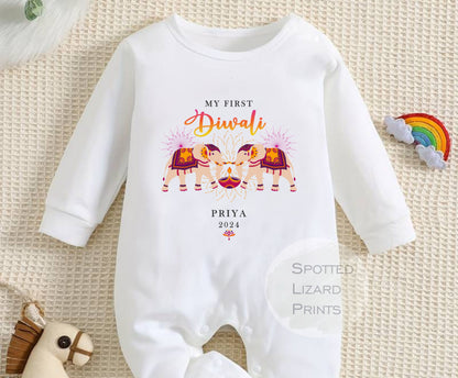 My First Diwali Personalised Baby - First Diwali sleepsuit - 1st Diwali Gift - Festival of Light Hindu Sikh Celebration - Diwali Baby Outfit