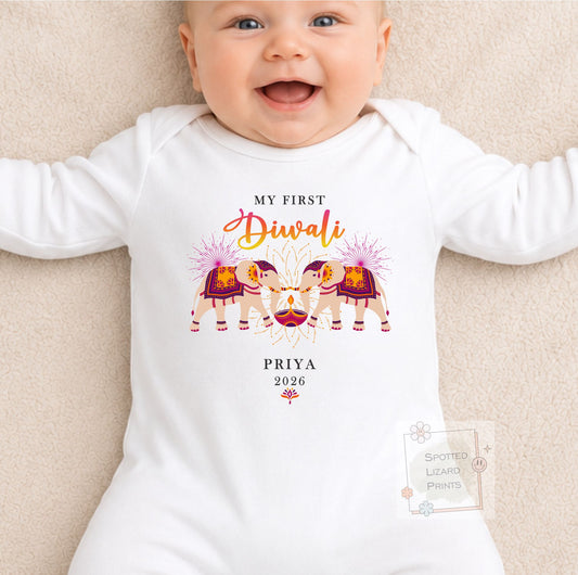 Personalised My First Diwali Baby Vest, Baby Diwali Outfit | First Diwali sleepsuit, Festival of Light Hindu Sikh Celebration