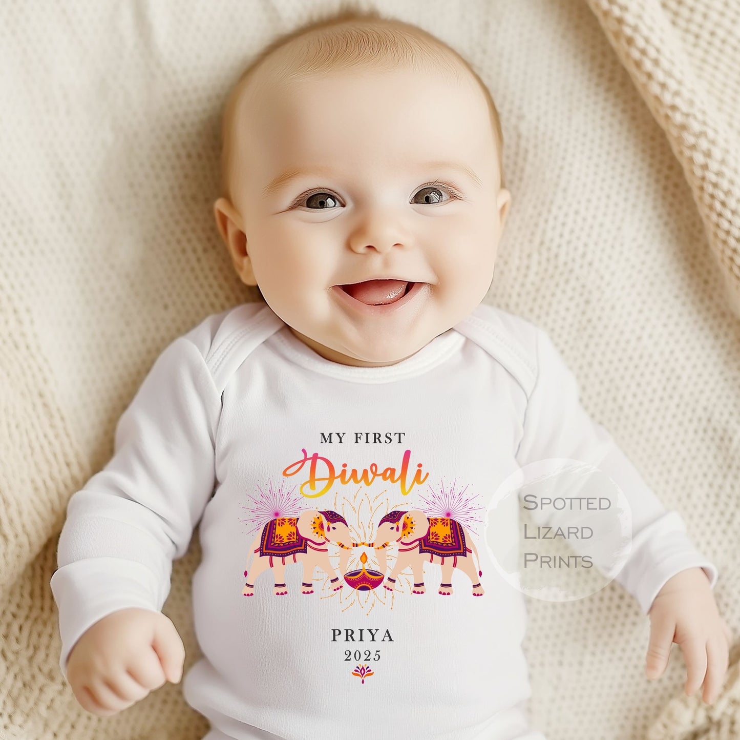My First Diwali Personalised Baby - First Diwali sleepsuit - 1st Diwali Gift - Festival of Light Hindu Sikh Celebration - Diwali Baby Outfit