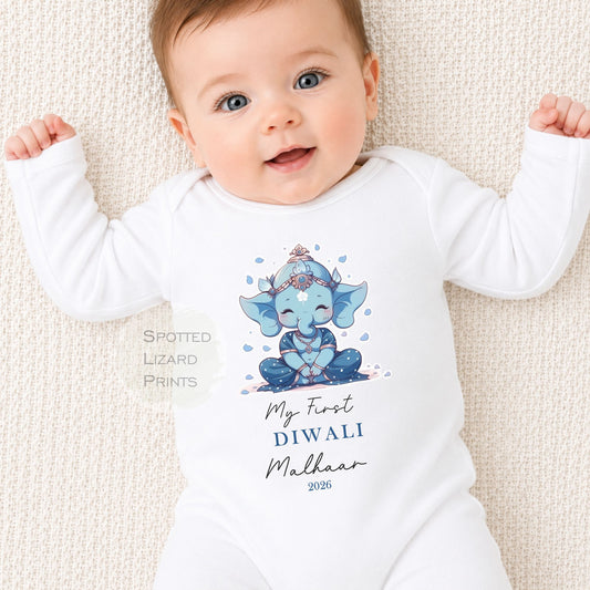 My First Diwali Personalised Baby - First Diwali sleepsuit - 1st Diwali Gift - Festival of Light Hindu Sikh Celebration - Diwali Baby Outfit