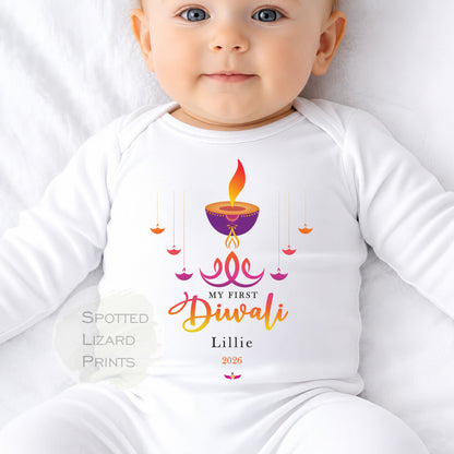 My First Diwali Personalised Baby - First Diwali sleepsuit - 1st Diwali Gift - Festival of Light Hindu Sikh Celebration - Diwali Baby Outfit