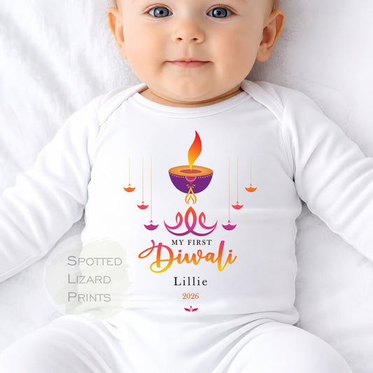 My First Diwali Personalised Baby - First Diwali sleepsuit - 1st Diwali Gift - Festival of Light Hindu Sikh Celebration - Diwali Baby Outfit