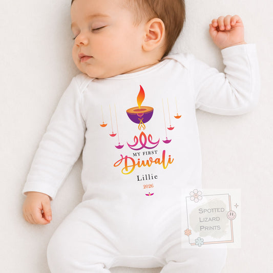 Personalised My First Diwali Baby Vest, Baby Diwali Outfit | First Diwali sleepsuit, Festival of Light Hindu Sikh Celebration