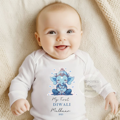My First Diwali Personalised Baby - First Diwali sleepsuit - 1st Diwali Gift - Festival of Light Hindu Sikh Celebration - Diwali Baby Outfit