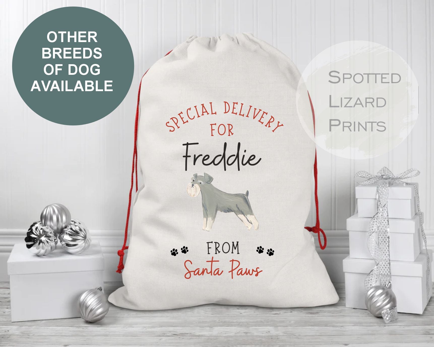 Personalised Dog Christmas Stocking with name of dog