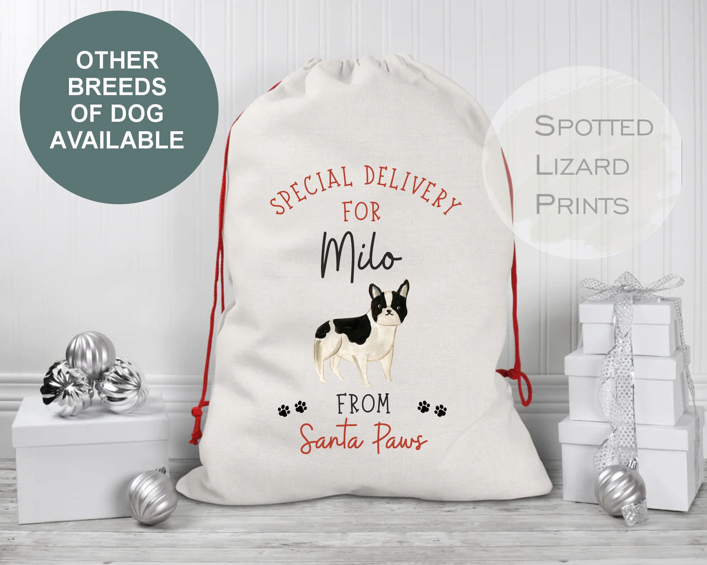 Personalised Dog Christmas Stocking with name of dog