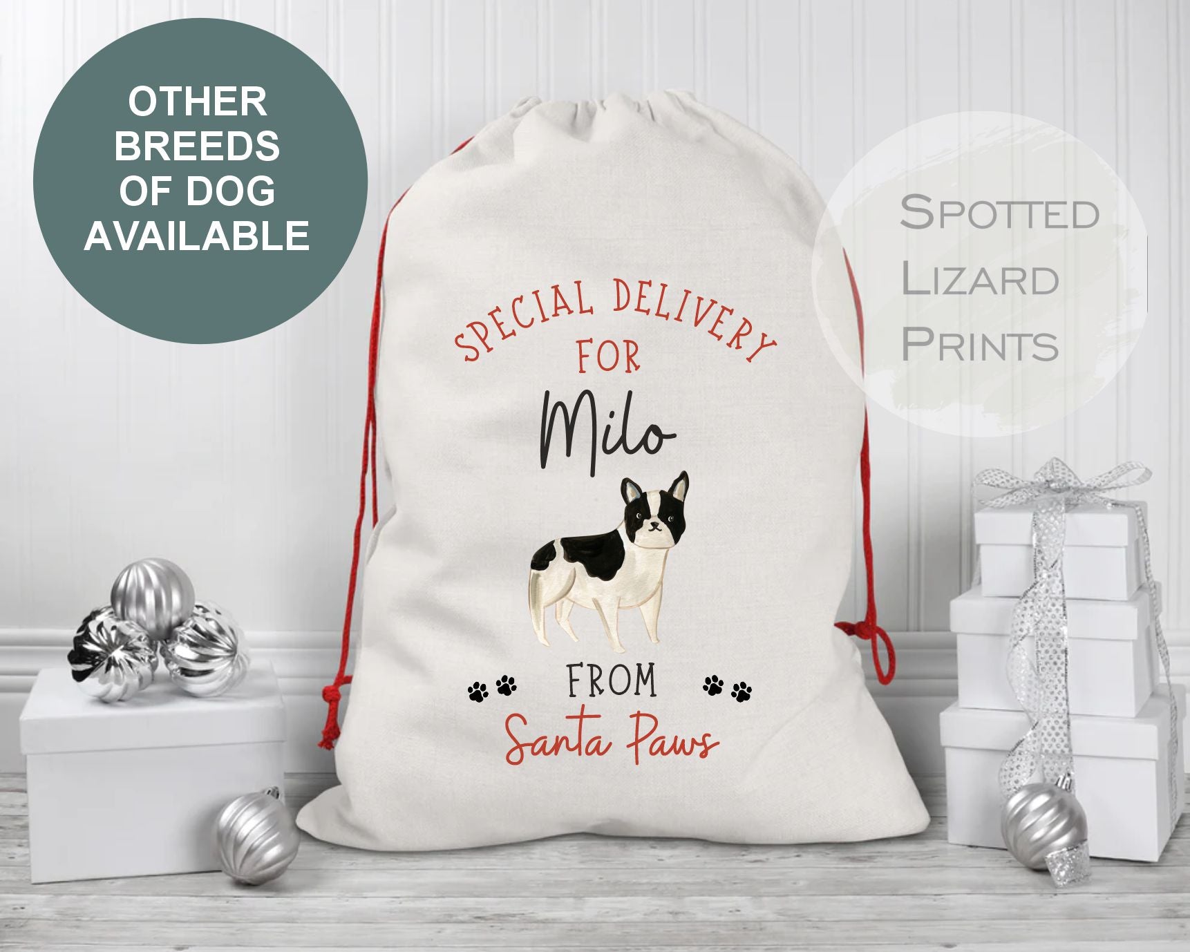 Personalised Dog Christmas Stocking with name of dog