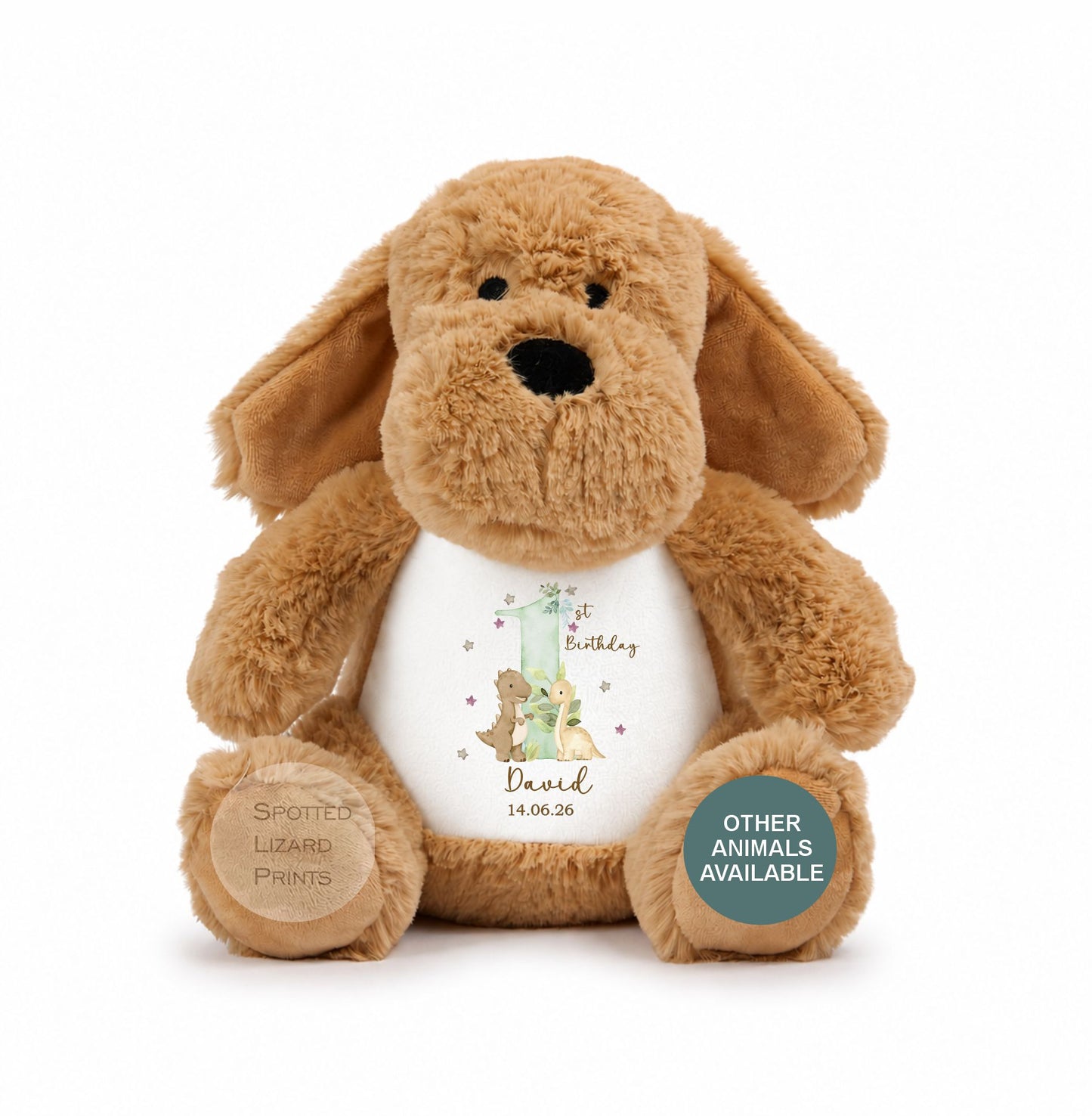 Personalised First Birthday Teddy, Soft Plush Toy Gift for Baby,, Personalised 1st Birthday Gift, 1st Birthday Gift, Dinosaur Birthday Gift