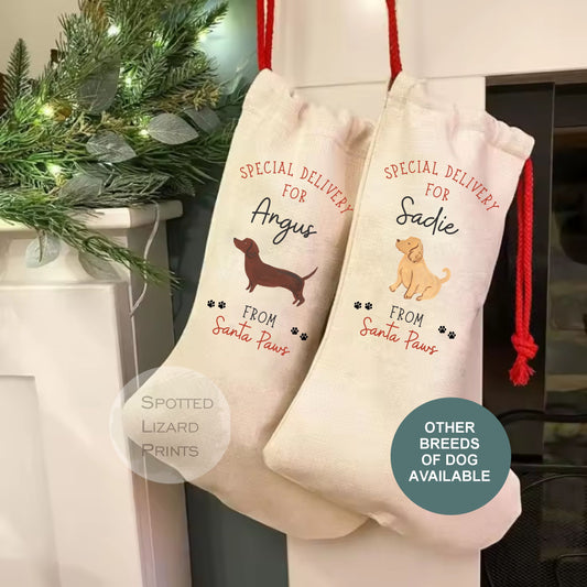 Personalised Dog Christmas Stocking with name of dog