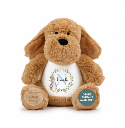 Personalised Peter Rabbit New Baby Soft Toy with Name & Initial, Bunny Rabbit Teddy, New Baby Boy Gift, Baby Shower Keepsake