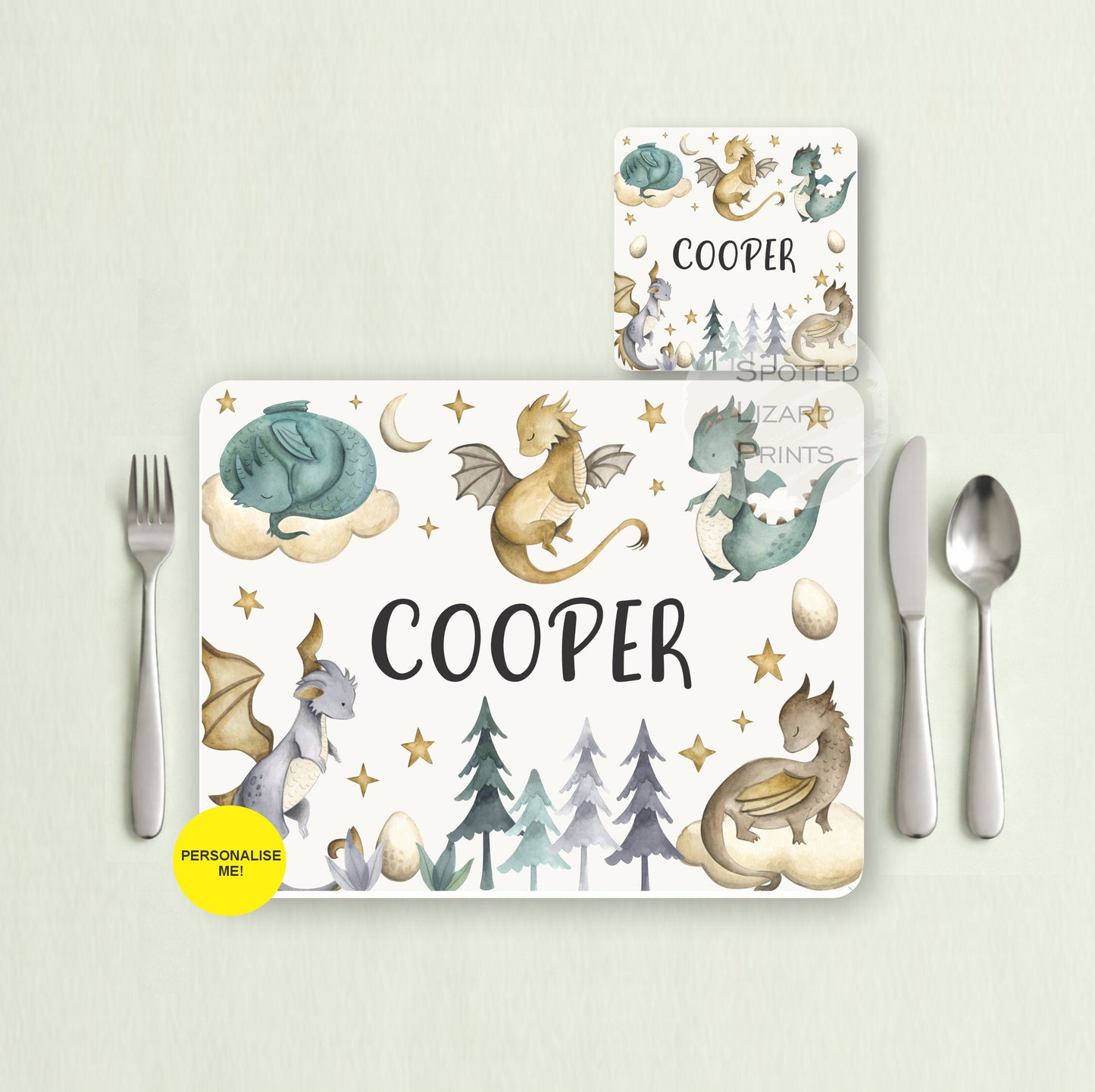 Gift for Kids - Personalised Placemat - Placemat and Coast set - Personalised Tableware - Personalised Coaster - 