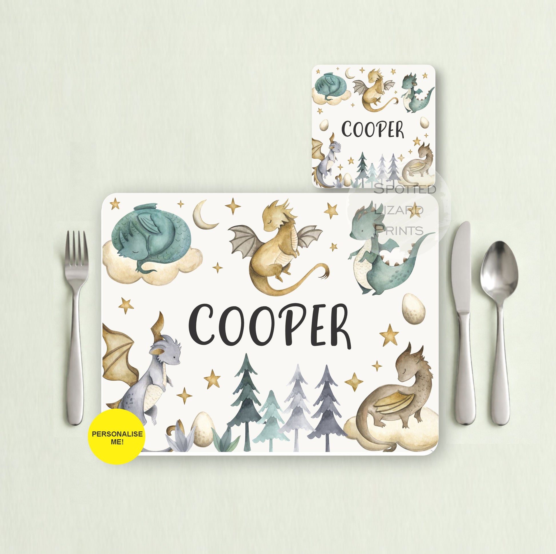 Gift for Kids - Personalised Placemat - Placemat and Coast set - Personalised Tableware - Personalised Coaster - 