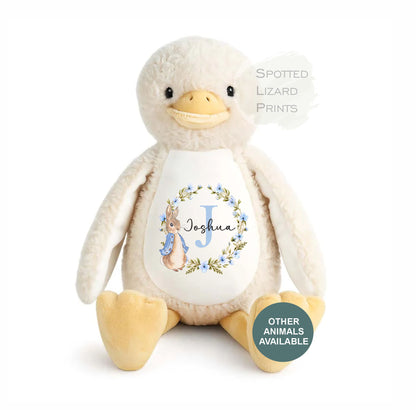 Personalised Peter Rabbit New Baby Soft Toy with Name & Initial, Bunny Rabbit Teddy, New Baby Boy Gift, Baby Shower Keepsake