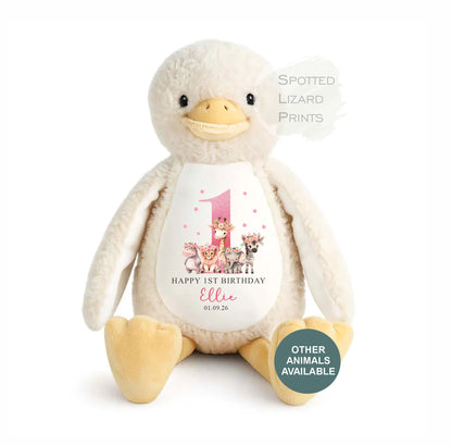 Personalised First Birthday , Safari Pink 1st Birthday Gift Girl Teddy, 1st Baby Girl, Birthday Present, Personalised 1st Birthday Soft Toy