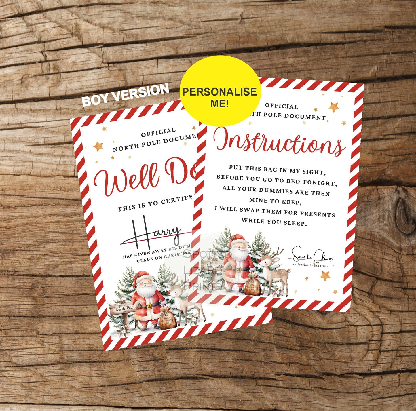 Personalised Dummy for Santa Bag and Letter, Dummies Bag for Father Christmas, Dummy for Santa Baby Pouch and Note, Dummy Fairy Bag