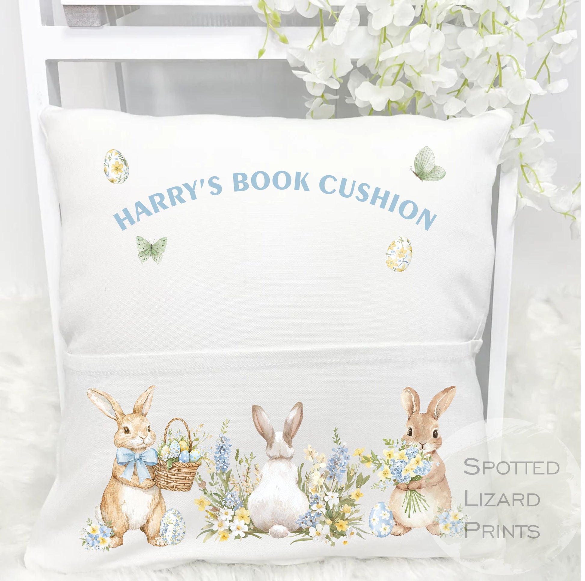 personalised easter book cushion