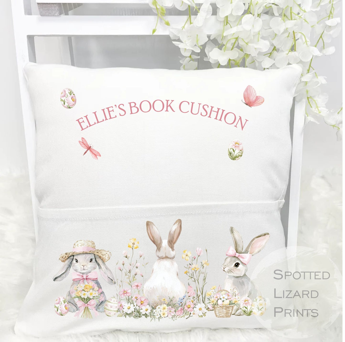 personalised easter book cushion