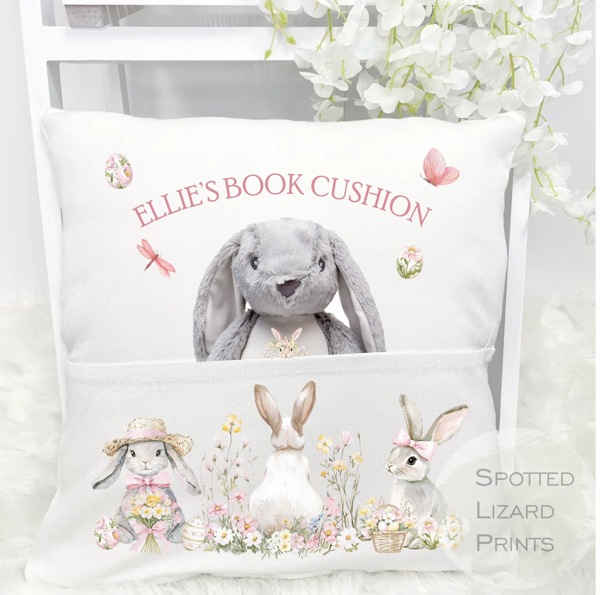 personalised easter book cushion