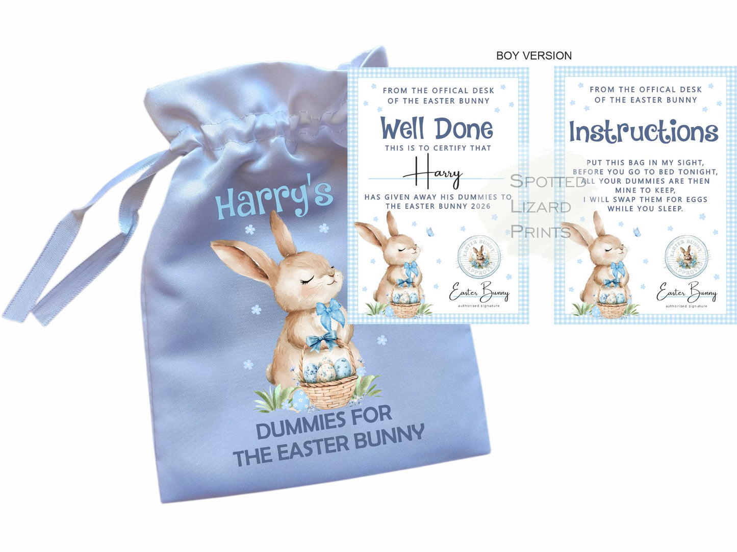 Personalised Dummy for The Easter Bunny and Letter, Dummies Bag for Easter Bunny, Dummy for Easter Baby Pouch and Note, Dummy Fairy Bag