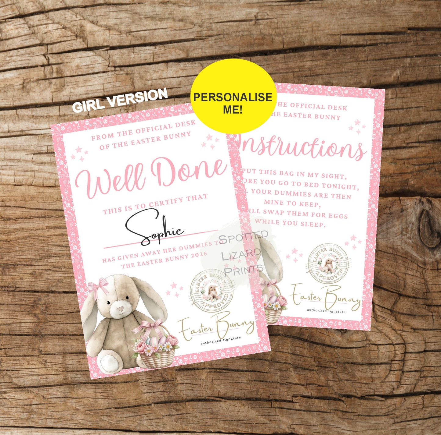 Personalised Dummy for The Easter Bunny and Letter, Dummies Bag for Easter Bunny, Dummy for Easter Baby Pouch and Note, Dummy Fairy Bag