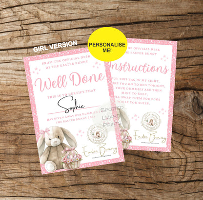 Personalised Dummy for The Easter Bunny and Letter, Dummies Bag for Easter Bunny, Dummy for Easter Baby Pouch and Note, Dummy Fairy Bag