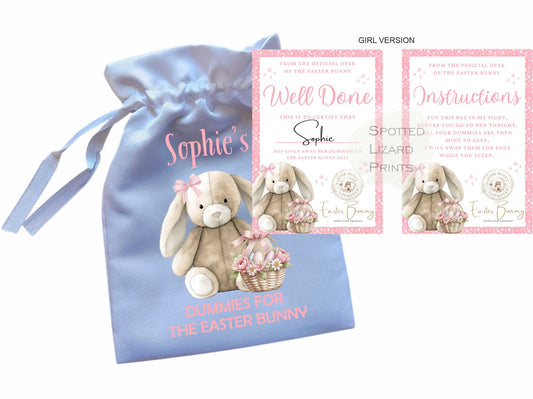 Personalised Dummy for The Easter Bunny and Letter, Dummies Bag for Easter Bunny, Dummy for Easter Baby Pouch and Note, Dummy Fairy Bag