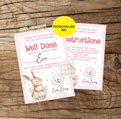 Personalised Dummy for The Easter Bunny and Letter, Dummies Bag for Easter Bunny, Dummy for Easter Baby Pouch and Note, Dummy Fairy Bag