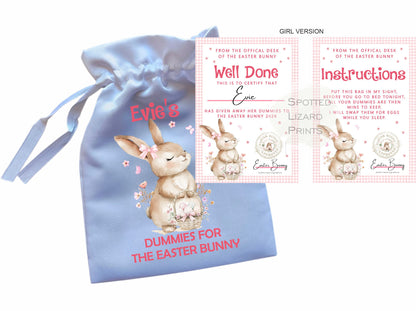 Personalised Dummy for The Easter Bunny and Letter, Dummies Bag for Easter Bunny, Dummy for Easter Baby Pouch and Note, Dummy Fairy Bag
