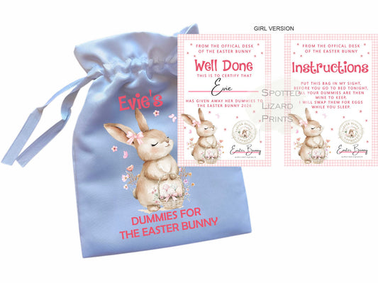 Personalised Dummy for The Easter Bunny and Letter, Dummies Bag for Easter Bunny, Dummy for Easter Baby Pouch and Note, Dummy Fairy Bag
