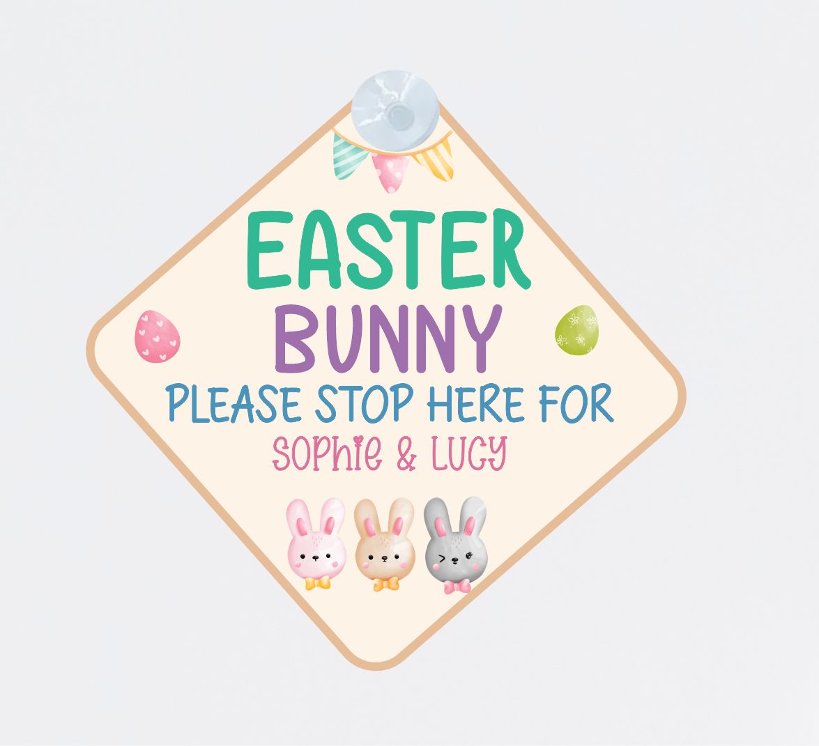 Personalised Easter Bunny stop here Sign. Unique Hand printed Gift for Easter. Aluminium window Sign