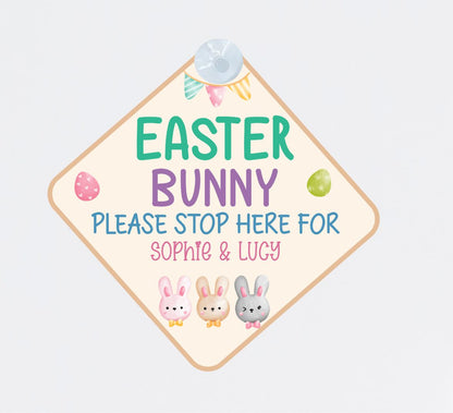 Personalised Easter Bunny stop here Sign. Unique Hand printed Gift for Easter. Aluminium window Sign