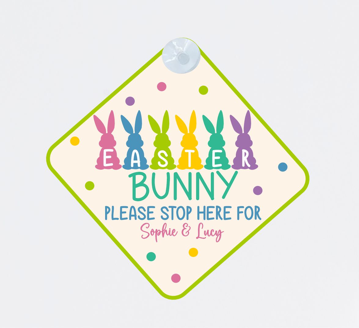 Personalised Easter Bunny stop here Sign. Unique Hand printed Gift for Easter. Aluminium window Sign