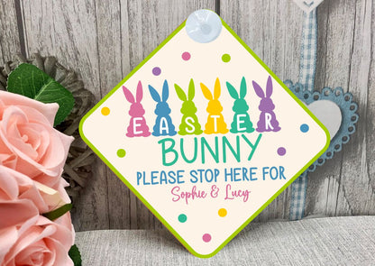 Personalised Easter Bunny stop here Sign. Unique Hand printed Gift for Easter. Aluminium window Sign