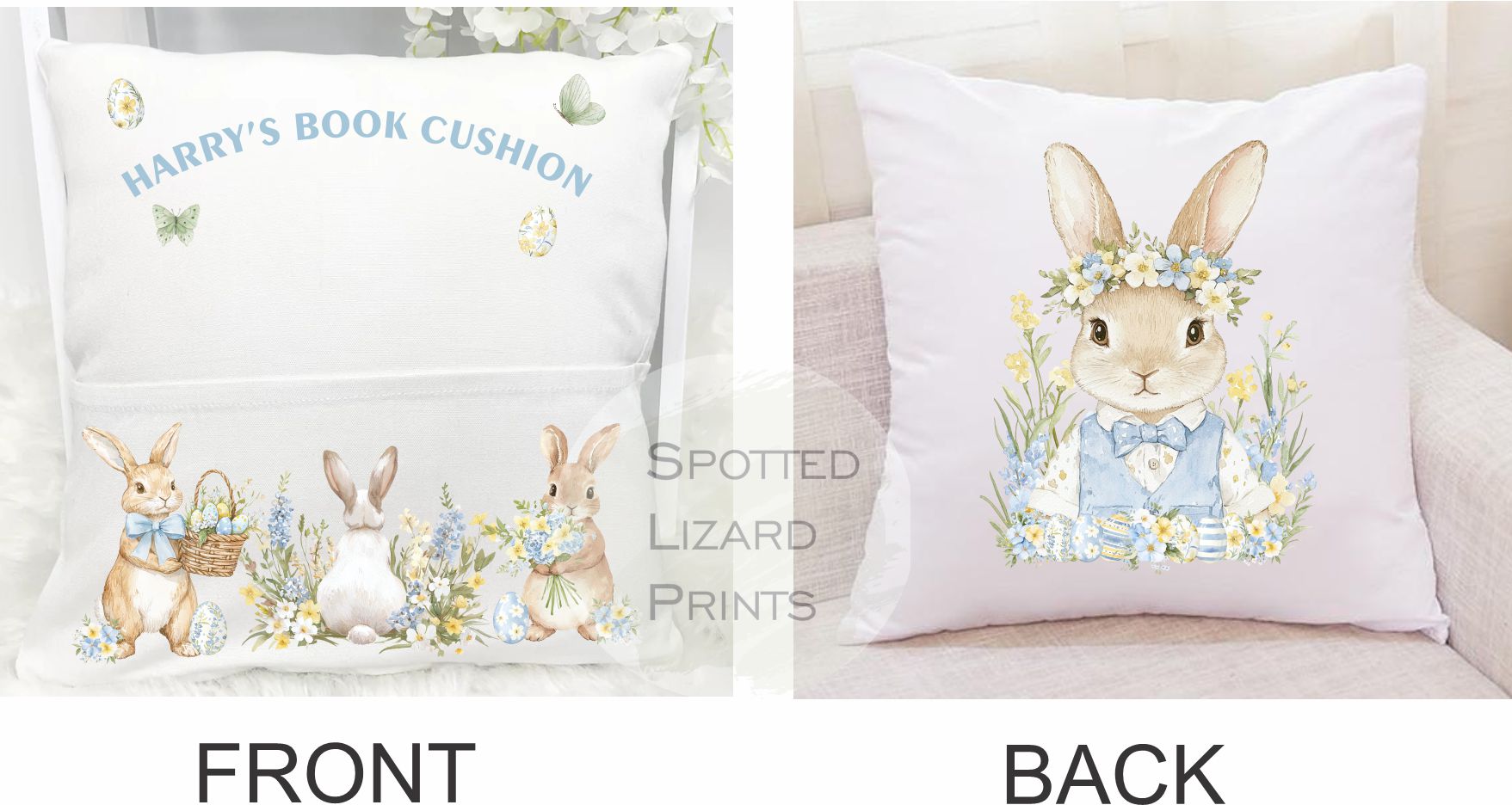 personalised easter book cushion