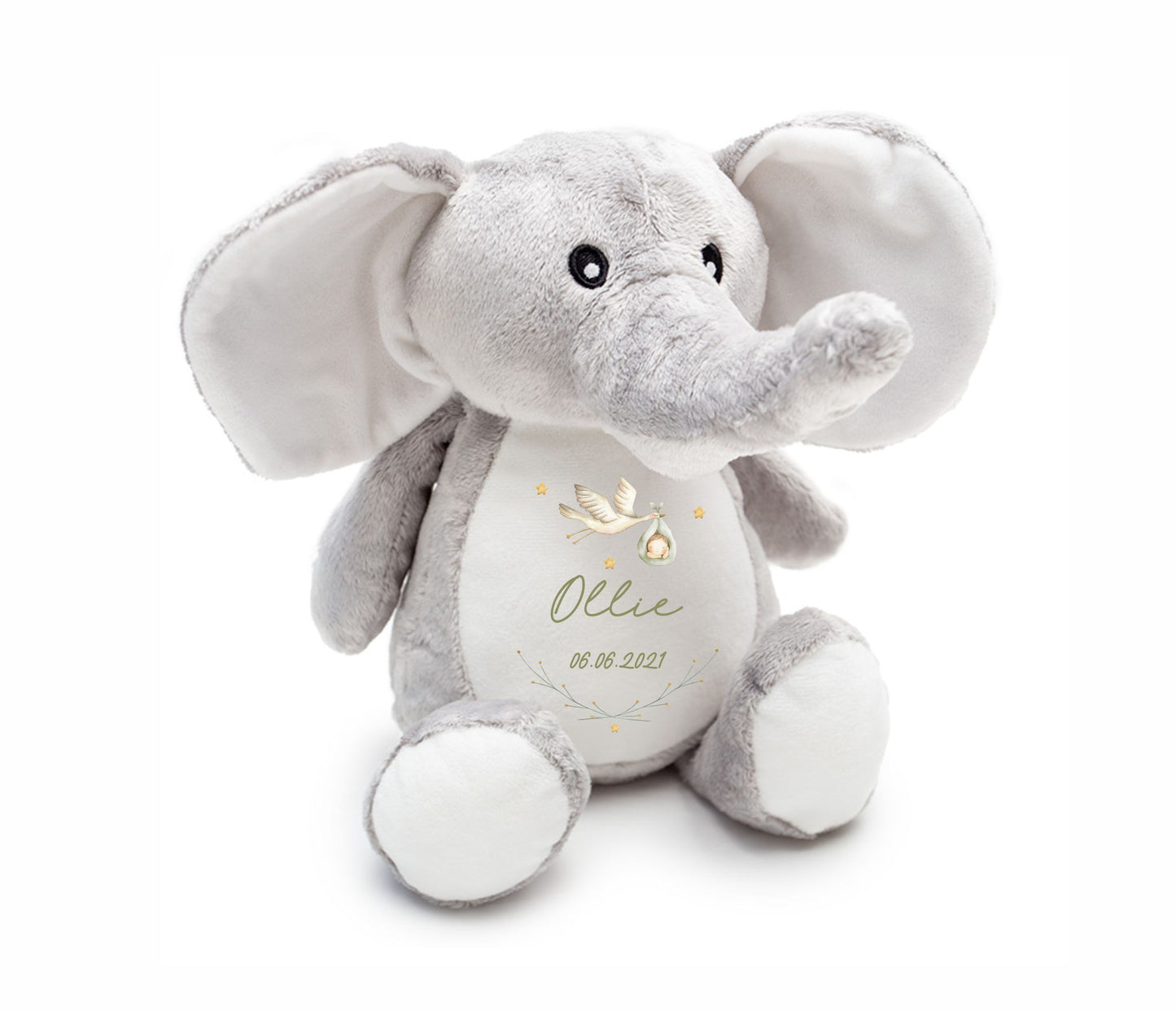 Personalised new Baby Soft Toy. Unique Hand printed Elephant. Gift for new born Baby