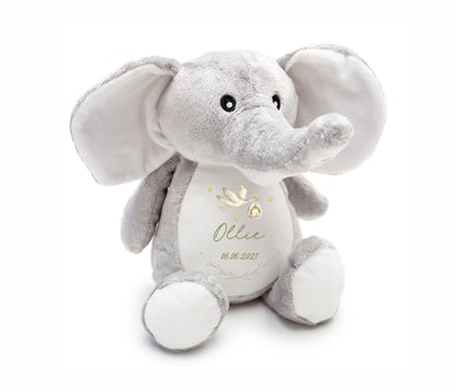 Personalised new Baby Soft Toy. Unique Hand printed Elephant. Gift for new born Baby