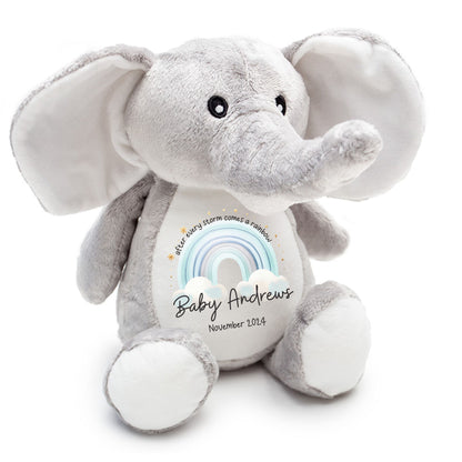 after every storm comes a rainbow personalised soft toy elephant