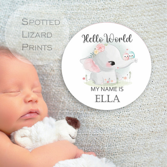 Hello World My Name is disc/coaster - Cute Elephant
